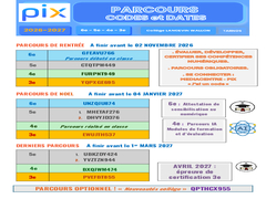 PARCOURS PIX 2026.27 : codes et dates